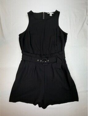 Calligraphie Women's Jumpsuit Wide Leg Belted Sleeveless Zip Size S Black